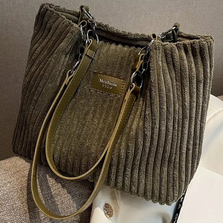 Samantha - Trendy Corduroy Tote Bag