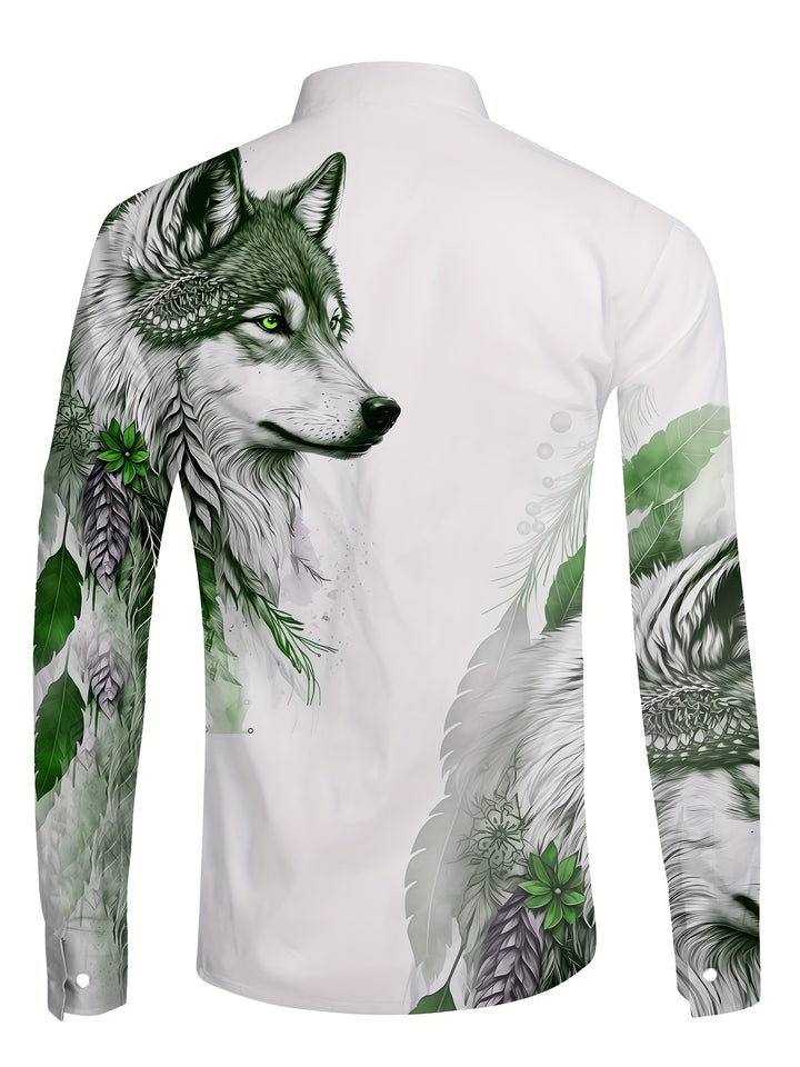 Ethan - Wolf Print Henley Shirt