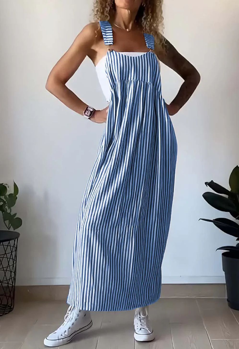 Chloe - Trendy Striped Backless Dungarees