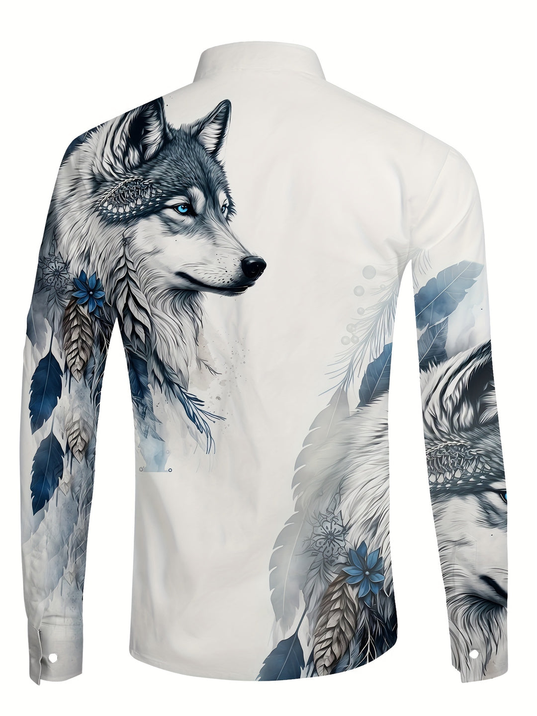 Ethan - Wolf Print Henley Shirt