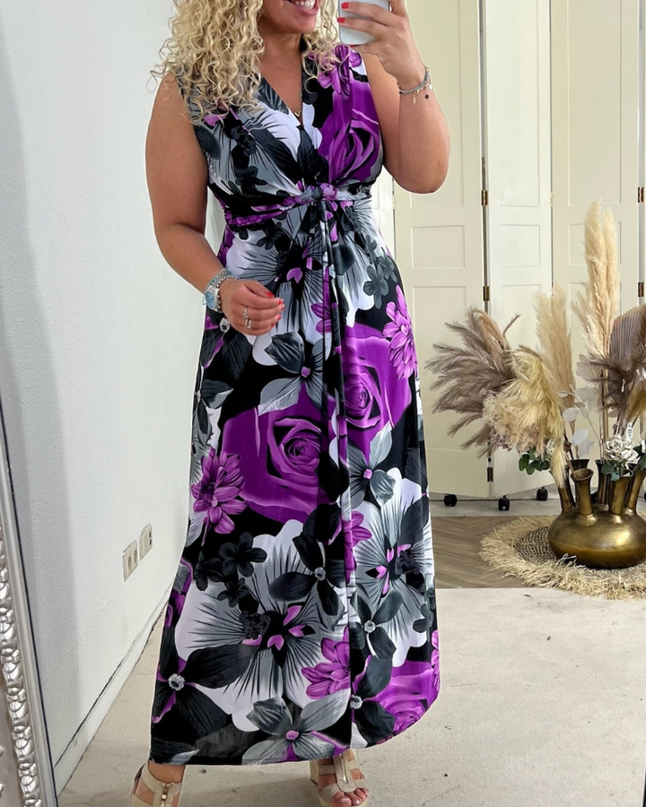 Gretchen - Floral Sleeveless Dress with Belly Hider