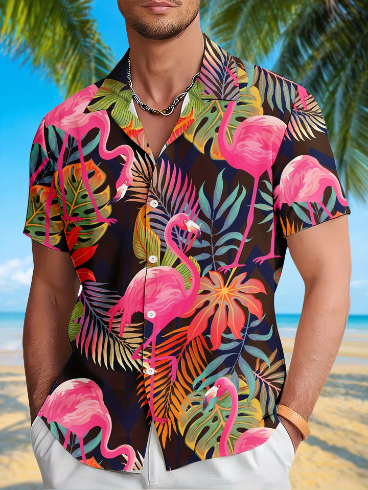 Dylan - Hawaii Shirt with Bright Flamingos and Flowers